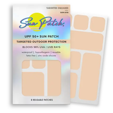 Sun Patch Hypoallergenic Sun-Screen Square Shaped Patches, 100% Silicone UPF-50 UV Protection, Waterproof, Reusable, 1 Pack/8 Squares, Sunkiss (Nude)