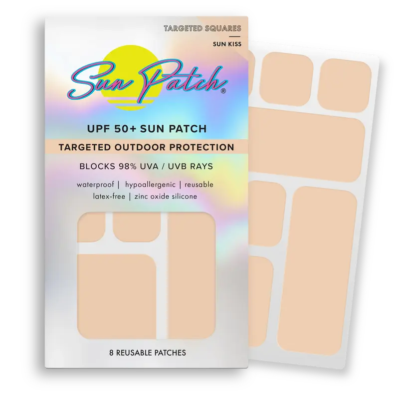 Sun Patch Hypoallergenic Sun-Screen Square Shaped Patches, 100% Silicone UPF-50 UV Protection, Waterproof, Reusable, 1 Pack/8 Squares, Sunkiss (Nude)