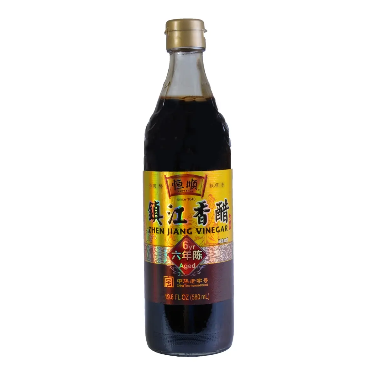 Hengshun Zhenjiang Vinegar 6 Years Aged 19.6 fl oz - Premium Chinese Black Vinegar, Aromatic