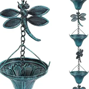 Retro iron dragonfly flower rain chain metal pendant outdoor wind chime