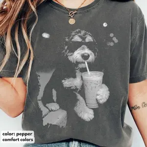 Comfort Colors Bernedoodle Drinking Iced Coffee Shirt, Vintage Dog Sweatshirt, Bernedoodle Shirt, Dog Dad Unisex, Dog Lover Shirt Gift