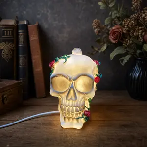 Retro-style Skull Rose USB Night Light - Halloween-themed desktop decoration - Resin LED bedside lamp