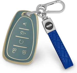 for Chevy Key Fob Cover TPU Car Key Case Suitable for Equinox Malibu Blazer Camaro Cruze Malibu Limited Sonic Spark Traverse Trax Volt Gold Blue 5 Buttons Key Shells for Chevy