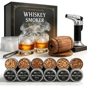 Whiskey Smoker Kit with – Old Fashioned Cocktail Smoker Set with 6 Wood Chip Flavors, 2 Whiskey & 2 Ice Ball Molds – Gifts for Men, Dad, Husband & Him