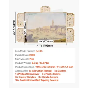 VEVOR 2000 Piece Rotating Puzzle Board with 5 Drawers and Cover, 40x29 in Portable Wooden Table, Jigsaw Puzzle Accessories for Adults, Puzzles Organizer Storage System, Birthday Gift for Mom