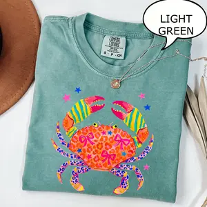 Comfort Colors Cute Crab T-shirt, Leopard Crab Shirt, Summer Shirt, Beach Vacation Shirt, Crab Shirt, Vintage Seashells Tshirt Comfort Colors Cotton Cottagecore Aesthetic Shirt Nautical Tee Ocean Swimsuit Coverup Oversized Coastal Surf Shirt