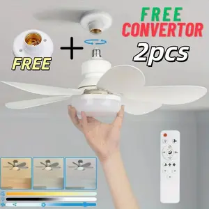 1P/2PCS LED Ceiling Fan With Light, With E27 Lamp Holder, Three Levels Of Silent Fan Lamp, 52cm With Remote Control, For Modern LED Bedroom And Living Room, Children's Room Ceiling Lamp Lighting Fixture