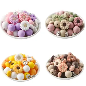 Silicone Daisy Flower Beads, Diy Mix Beads 86pcs/set DIY Beading Kit, DIY Jewelry Making Supplies for Bracelet Necklace Earrings Pendant Crafts
