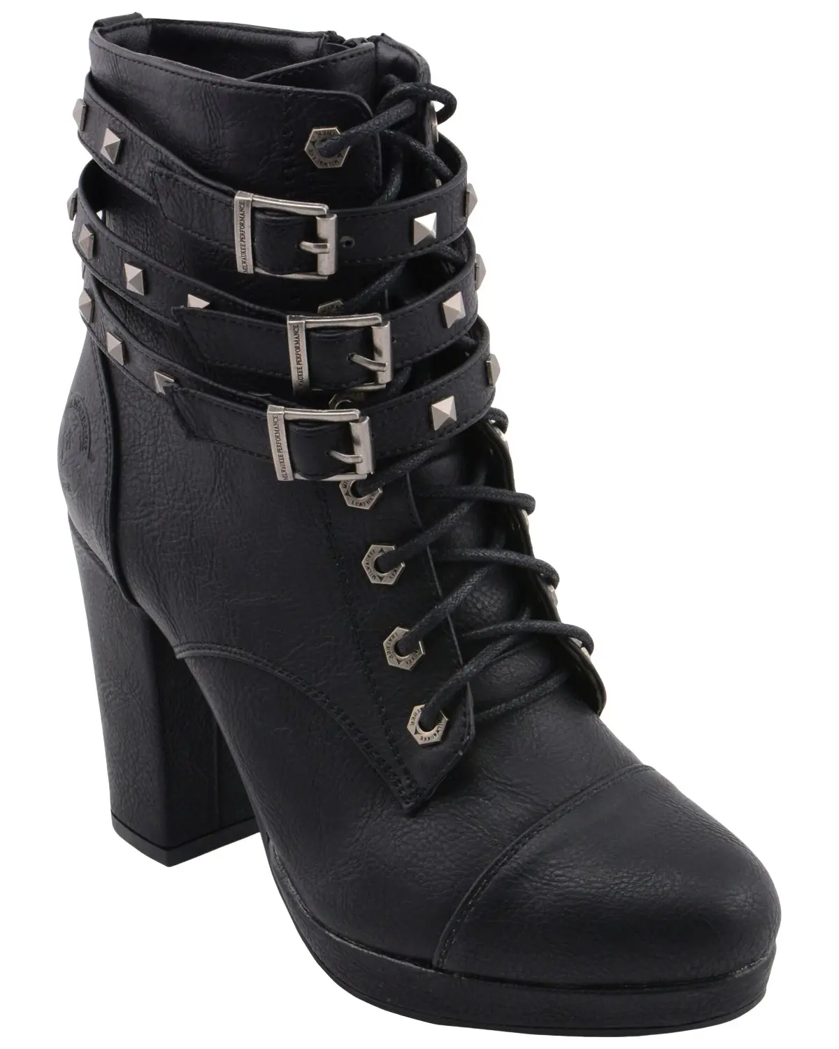 Milwaukee Leather Women's Women'S Studded Buckle Strap Laced Boot Round Toe - Mbl9417