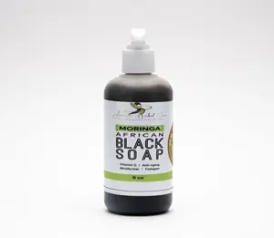 Ancient Herbal Care Organic Moringa African Black Soap - Liquid Formula Body Care Cleanser with Vitamin C for Skin Repair & Anti-aging Benefits