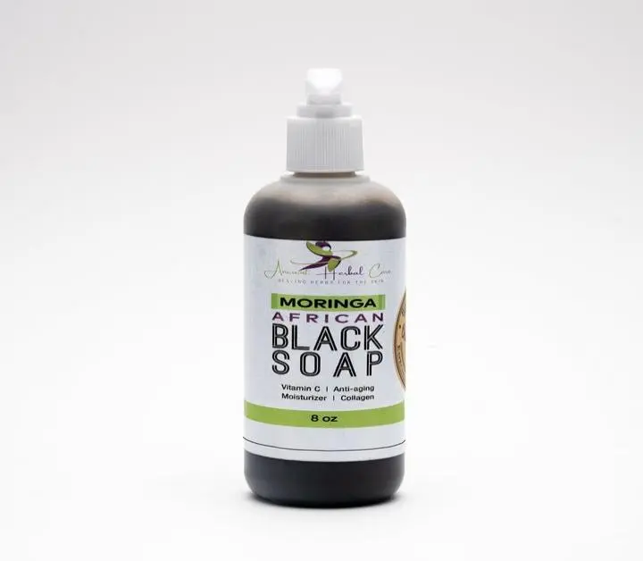 Ancient Herbal Care Organic Moringa African Black Soap - Liquid Formula Body Care Cleanser with Vitamin C for Skin Repair & Anti-aging Benefits