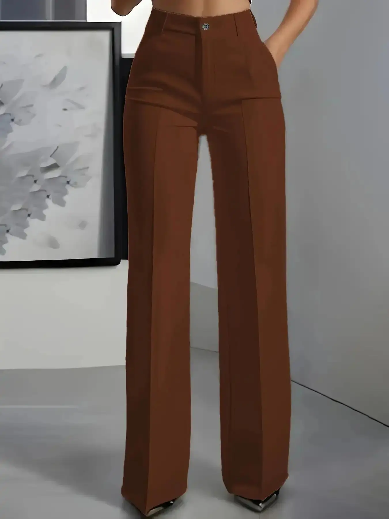 Women's High-Waisted Straight Leg Suit Pants Elegant Chic Business Casual Style Comfortable and Versatile Perfect for Office Wear casual essential multi pocket all day comfort classic fit daily essential