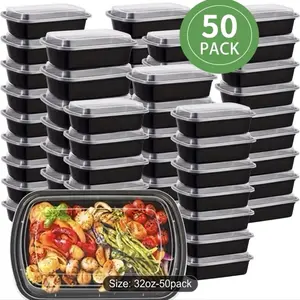Meal Prep Containers 50-Pack 32oz Reusable Food Storage Containers with Lids for Meal Prep and Lunches
