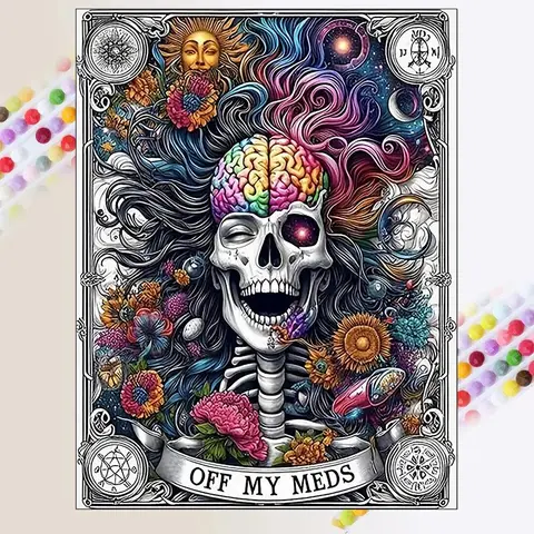 Skull Pattern DIY Diamond Arts Colorful Painting Kit without Frame, DIY 5D Diamond Arts Colorful Painting Kit, Wall Art Decor for Home Bedroom, Crafts, Making Kit, Halloween