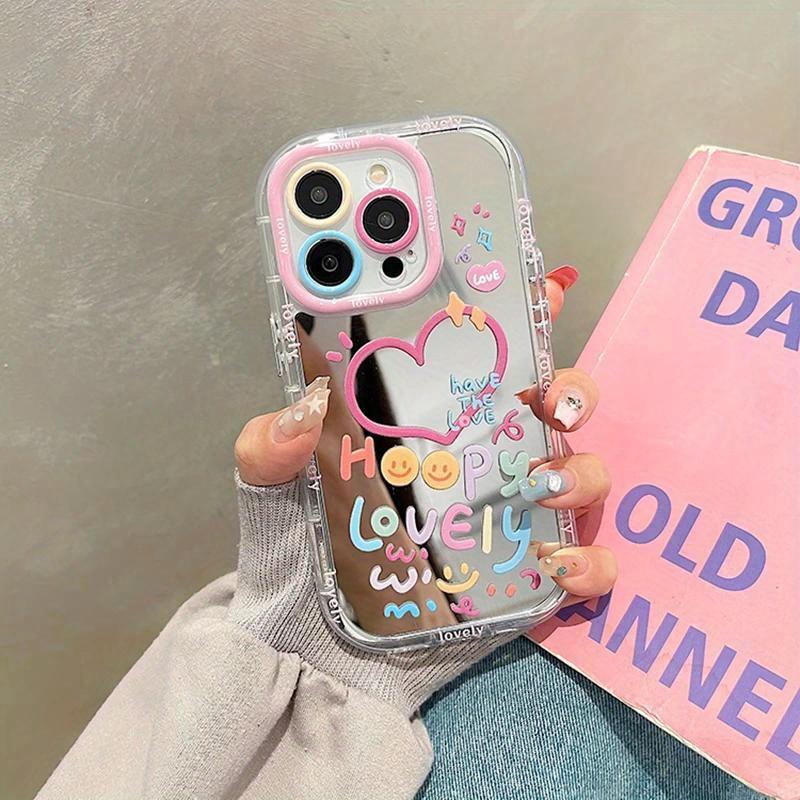 Adorable Girl Heart Mirror Phone Case for iPhone 11 12 13 14 15 Pro Max Shockproof Back Cover
