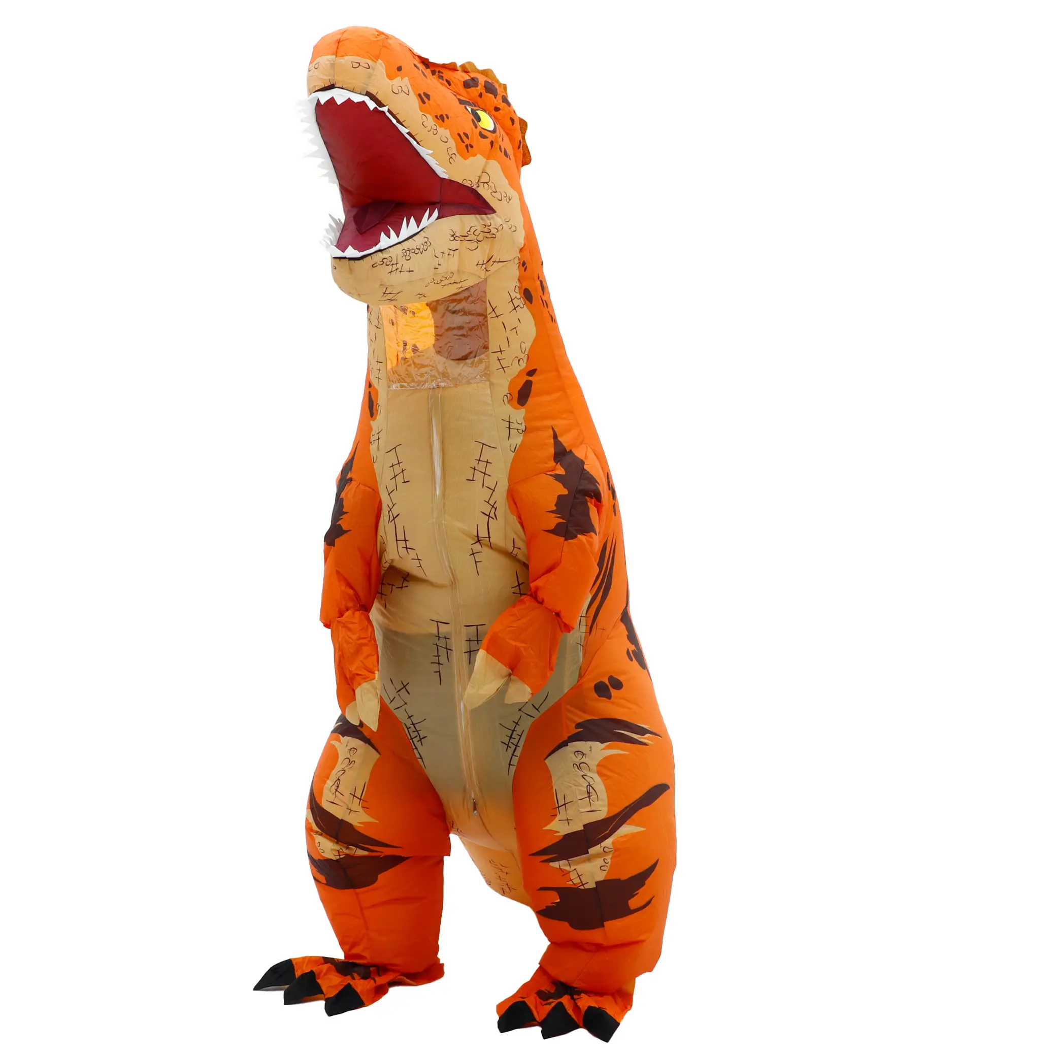 Women's Inflatable Orange T-Rex Dinosaur Costume Set - Funny Blow Up Outfit for Party Cosplay, Halloween, Jurassic Themed Events, Dinosaur Costume Sets Womenswear Birthday Clothes Hat