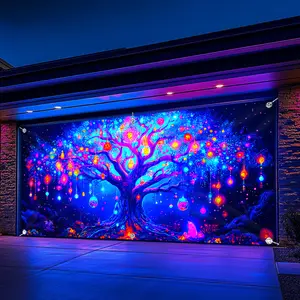 Life Tree Glow-In-The-Dark Garage Door Banner, Large Fluorescent Polyester Wall Decor, Outdoor Indoor Party Photography Festival Decoration, Party Decorations Banners
