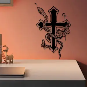 1pc Python Cross Metal Wall Art, Python Cross Statue Mural, Perfect for Office Wall, Modern Wall Decor, Halloween Decor, Ideal Gift for Collectors, Anti-Corrosion Metal