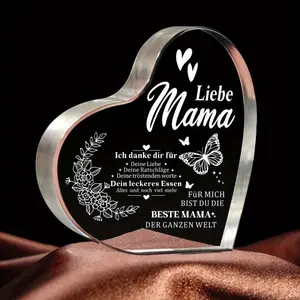1 Piece Crystal German Mom Birthday Gift, Gift from Daughter or Son to Mom, Crystal Heart I Love You Mom Gift, Mother's Day Christmas Gift
