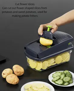 Adjustable Multifunctional Mandoline Vegetable Slicer-Dicer with Wave Cutter, Peeler and Storage Box