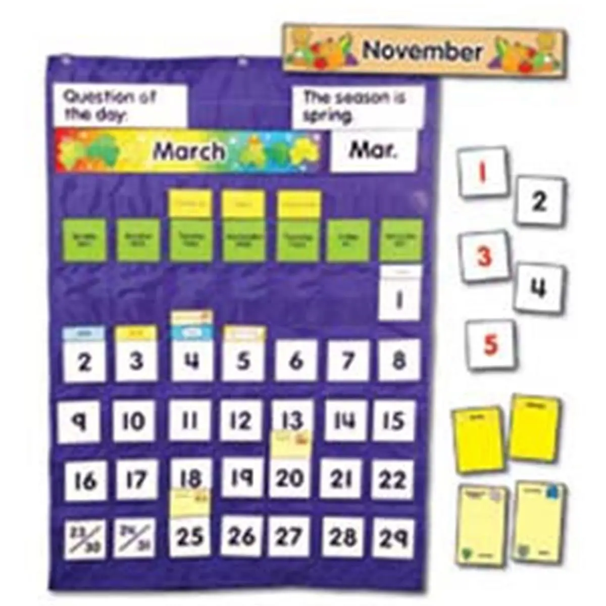 212 MAIN Large-Size Complete Calendar & Weather Pocket Chart - Durable Construction Office Stationery with Resource Guide & Weather Cards, Elementary School Educational Tool