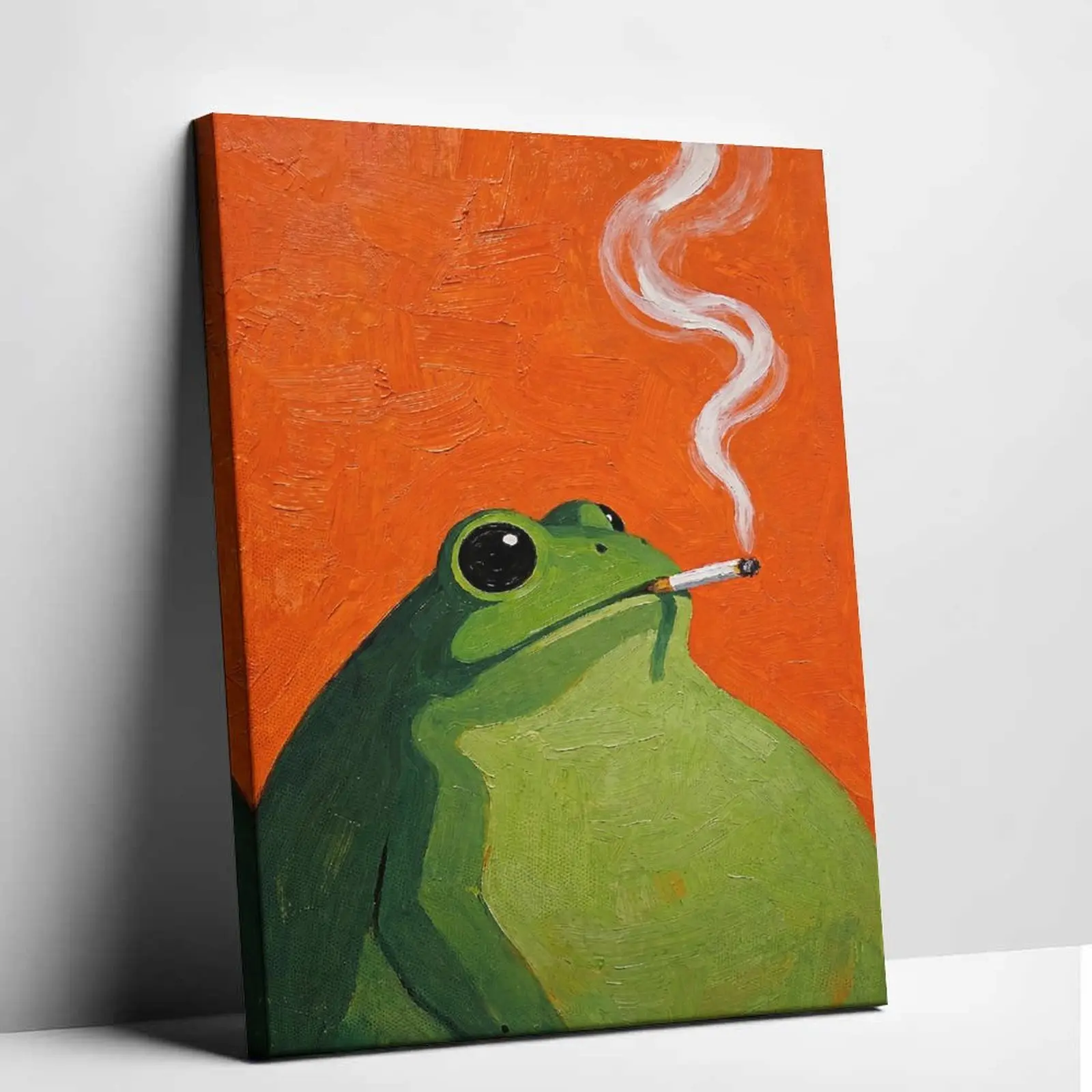 Fun Animal Decor Whimsical Chilling Frog Canvas Painting Modern Oil Painting Style Poster Aesthetic Wall Art Prints Living Room Pictures Office Wall Decor Unique Gift Ideas for Friends