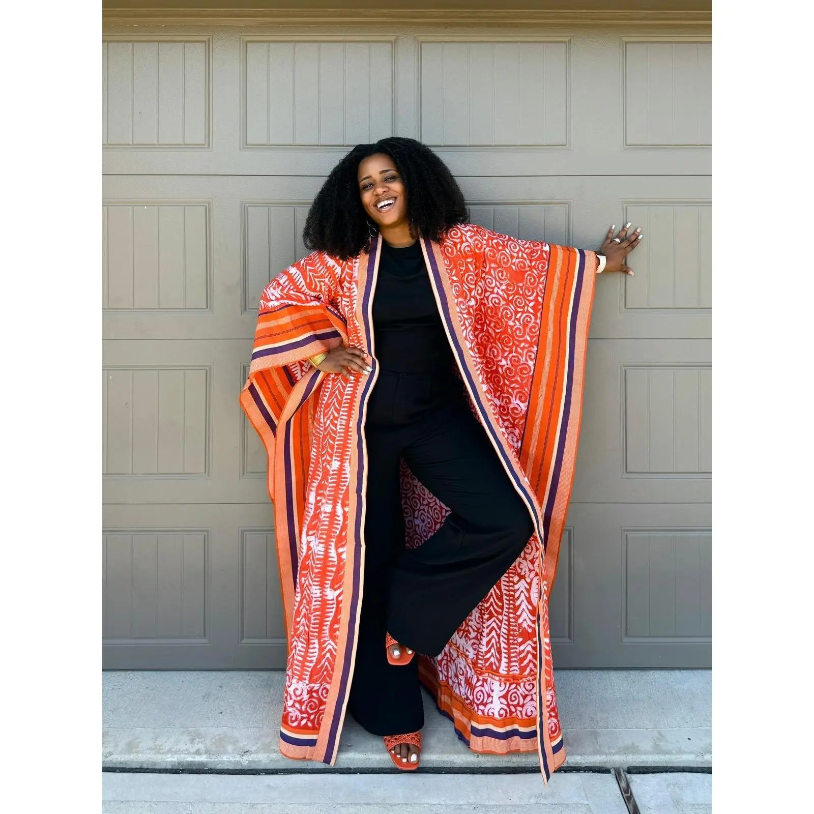 Women's Adire Crepe Longline Kimono - Casual Wear for Cruise, Going Out, Honeymoon