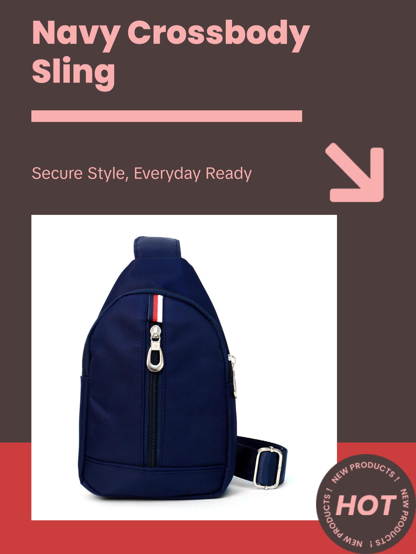 Navy Crossbody Sling Bag with Padded Interior - Compact and Functional