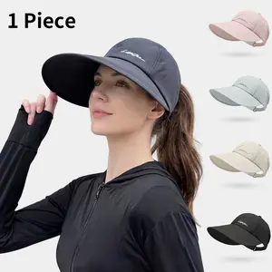 Women's Quick Dry Sun Visor Hat with Wide Brim UPF50+ Ponytail Hole Open Top Lightweight Adjustable Breathable Cap Sports Outdoor Hats for Running Hiking Golf Tennis Beach Outdoor