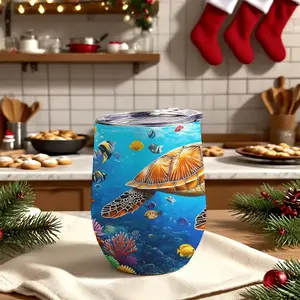 12oz Digital Printed Insulated Tumbler, Marine Life Design (Sea Turtle & Colorful Fish), Leak - Proof & Heat - Retaining, For Daily Use/Office/Travel, Vivid Underwater Scene Print, Durable Stainless Steel