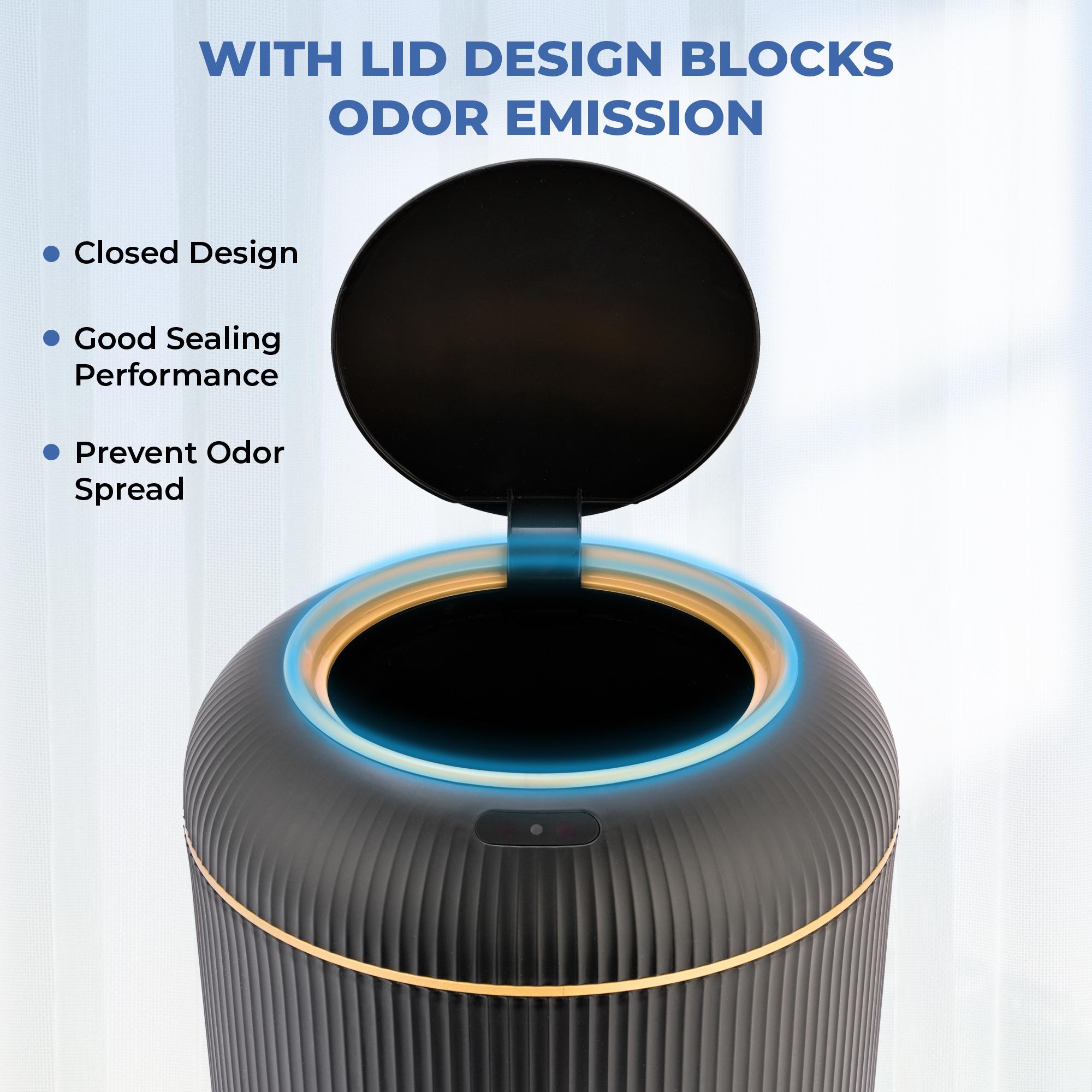 Pukomc Motion Sensor Trash Can with Lid - Touch-Free Waterproof Motion Sensor Trash Bin for Bathroom, Kitchen, RV, Laundry, Outdoor Use White Home Goods Multifunctional Trashcan Black