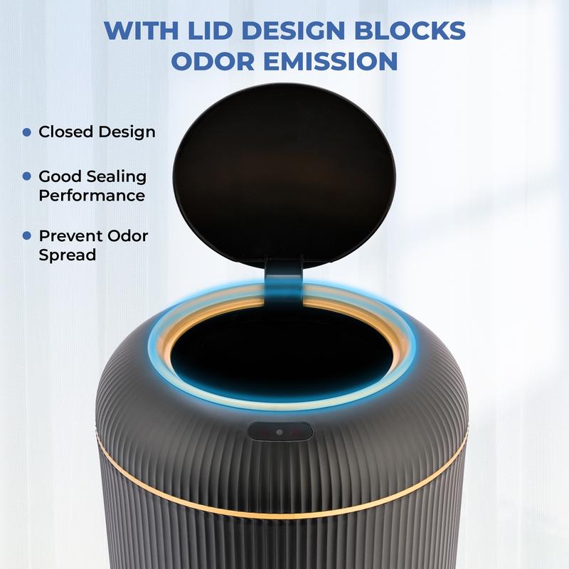 Pukomc Motion Sensor Trash Can with Lid - Touch-Free Waterproof Motion Sensor Trash Bin for Bathroom, Kitchen, RV, Laundry, Outdoor Use White Home Goods Multifunctional Trashcan Black