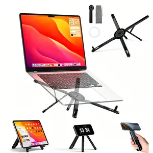 2026 3-in-1 Magnetic Foldable Laptop Stand, 8-Levels Height Angle Desktop Holder, Portable Ergonomic Support for 4-13" Phones, 10-16" Laptops & Tablets
