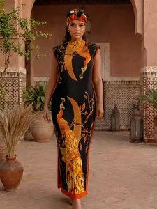 Women's Elegant Chic Leopard Print Long Dress Set, Slim-Fitting Moo Moo Robe & Scarf, Beach Sun Protection Shawl, All Seasons Fashion, Animal Print