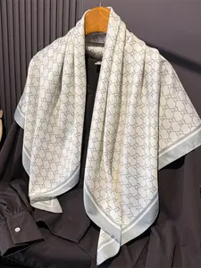 New Vintage Plaid Silk Scarf, Printed Elegant Shawl, Versatile Headscarf, Crisscross Pattern, All Seasons Women's Accessory