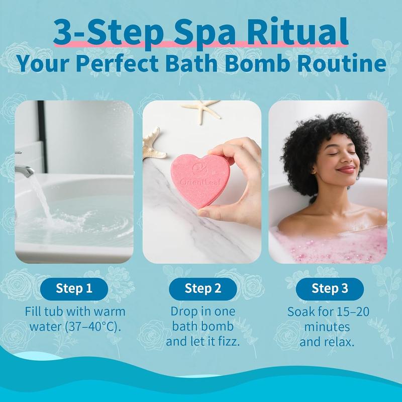 ORIENTLEAF Bath Bombs for Women, Stocking Stuffers, Bath Bombs Plant Scented Lavender, Rose, Eucalyptus, 6 x 2 oz