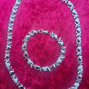 Silver XOXO Necklace & Bracelet Set - Stainless Steel with Unique Silver XOXO Design and Elegant Chain