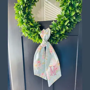 Personalized Wreath Sash with Embroidered Monogram | Custom Floral Door Hanger Bow | Preppy Front Door Decor | Spring Summer Wreath Accent