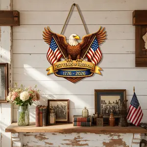 Anniversary 250th Door Hanging Wood Sign Wreath, Eagle 250 Years of Freedom Patriotic Decor Wooden Home Decorations