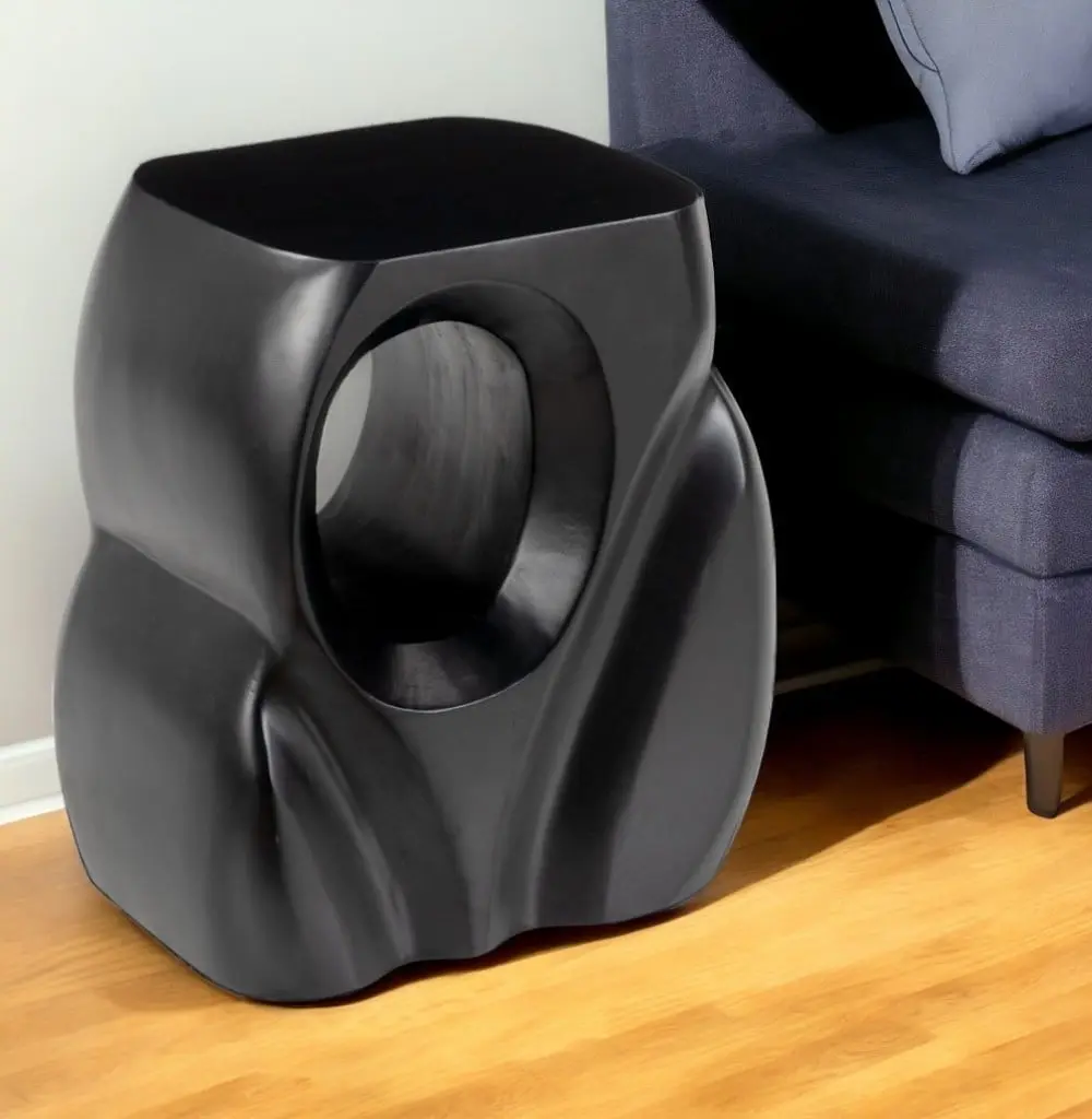16 in. Black Solid Wood 360-Degree Rotatable Abstract Figurine Stand - Healthrate Certified Collectible Room Decor, Indoor Bedside/Snack Table, Modern Home Statue, Decoration Figure