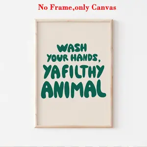 1pc Wall Art, Vintage Poster, Green Wash Hands Art Print, Simple Text Quote Canvas Painting, Unique and Creative Wall Art Decoration, Perfect Decoration for Toilet and Bathroom, Frameless, Unframed Art Print