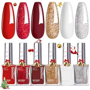 Beetles Christmas Nail Polish Set Glitter Burgundy Red Sparkle Nail Polish Set, Quick Dry & Long Lasting Brilliant Overture  Diy Nail Art Design Christmas Gifts for Women Fall Nail Halloween Nail Black Friday Winter Nail Christmas Gift