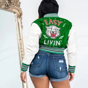 Trendy Women Varsity Jacket Y2K Clothes Letter Print Patchwork 2023 Autumn Winter Street Fashion Vintage Baseball Coats