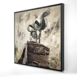 360 stand Artistic Vintage Golf Themed Framed Wall Artwork, 36x36 in Beige Sticks & Golf Bag Design, Home Decor Supplies for Room Decoration
