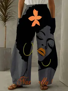 Plus Size Women's Casual Printed Wide Leg Pants, Bohemian Trousers, Comfortable High Waist Loose-Fitting for Daily Wear & Summer
