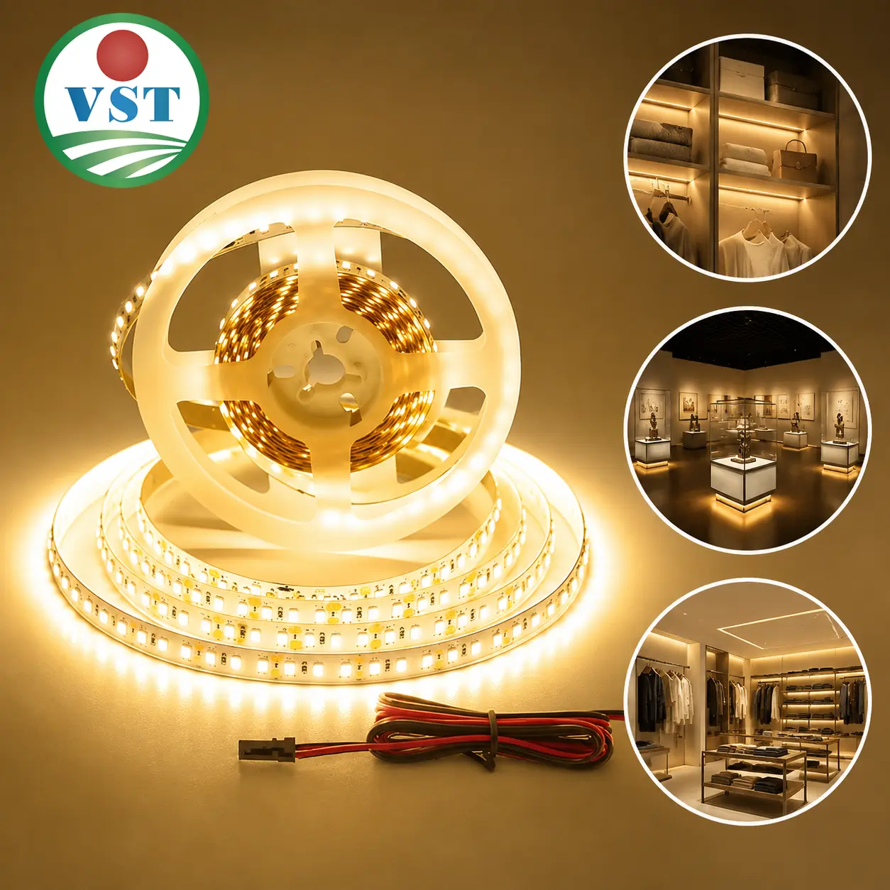 VST Dimmable Warm White LED Strip Lights, 12V 3000K 32.8ft 2835 ETL Listed Indoor Accent Lighting, High CRI90 120LEDs/m 1000Lm/M Cuttable Tape Light (No Driver Included)