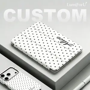 LumiForU personalized customized diy name ipad case Printed White Background Black Polka Dots Pattern PU Leather Flip Case, TPU Soft Shell, 3-Fold Stand, Pencil Slot, Shockproof, Auto Wake/Sleep for (9th/10th/11th Gen, Air 11/10.9, Pro 12.9/11, Mini 8.3)