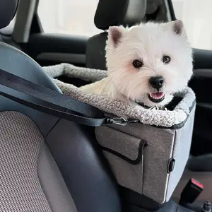 Niubya Dog Car Seat for Small Dog,Center Console Dog Car Seat,Dog Booster Car Seat,Pet Car Seat with Double Protection Seat Belts, Washable Cushion, Safety Leash and Storage Pocket NIUHEE