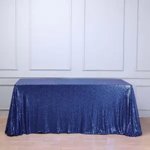 Sequin Rectangle Tablecloth 90"x156" Navy Blue - Seamless Shimmering Finish Table Cover
