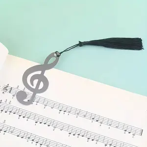 2pcs Treble Clef Musical Note Iron Bookmark with Tassel, Elegant Stainless Steel Music Lovers' Bookmark for Books, Perfect Small Gift for Students, Teachers, and Musicians